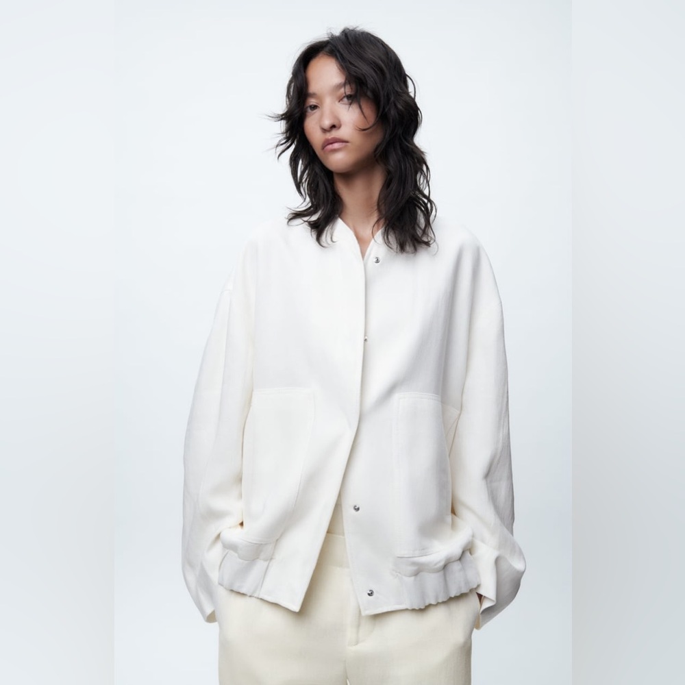 Zara OVERSIZED LINEN BLEND BOMBER